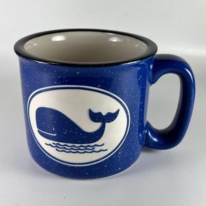 Whale Coffee Mug Cup Etched Stoneware Blue White Cape Shore Yarmouth Maine